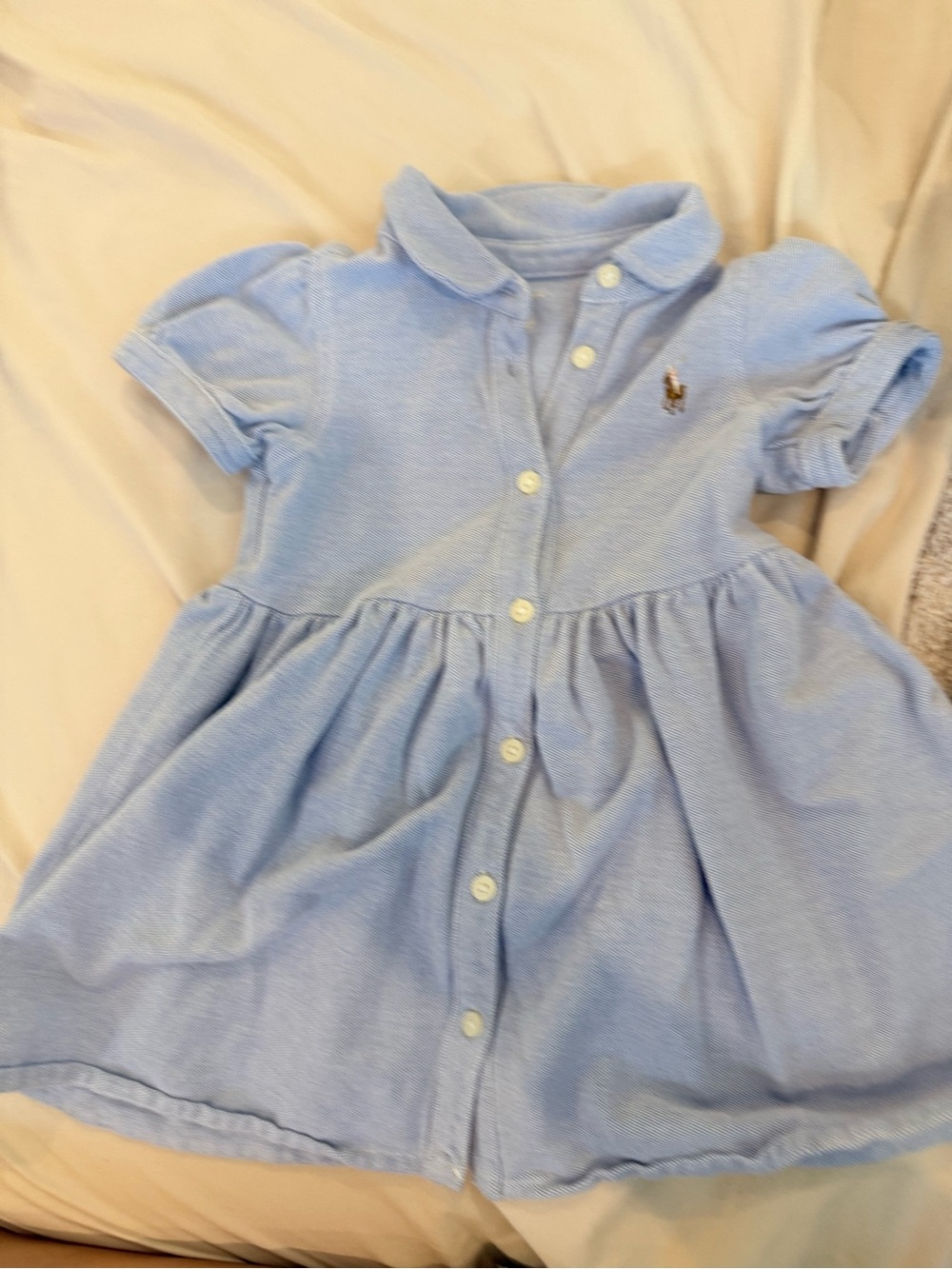 Ralph Lauren Baby Blue Polo Shirt Dress with Embroidered Pony